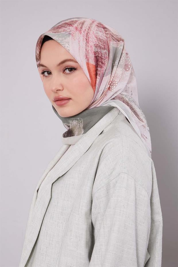 Mint Yeşili Fırça Desen Pamuk Eşarp
