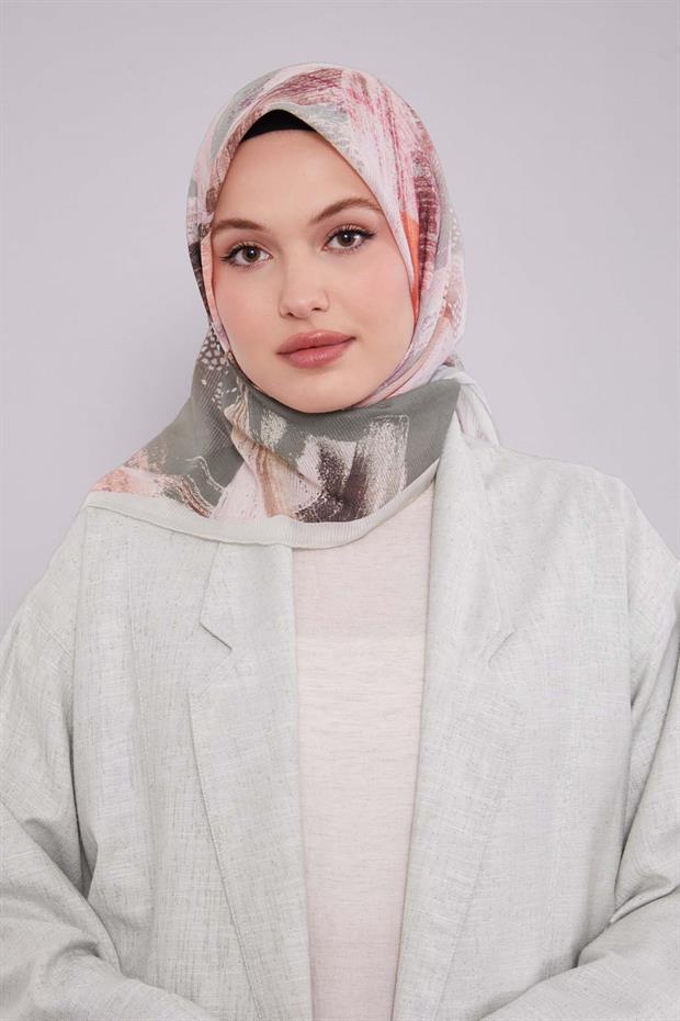 Mint Yeşili Fırça Desen Pamuk Eşarp