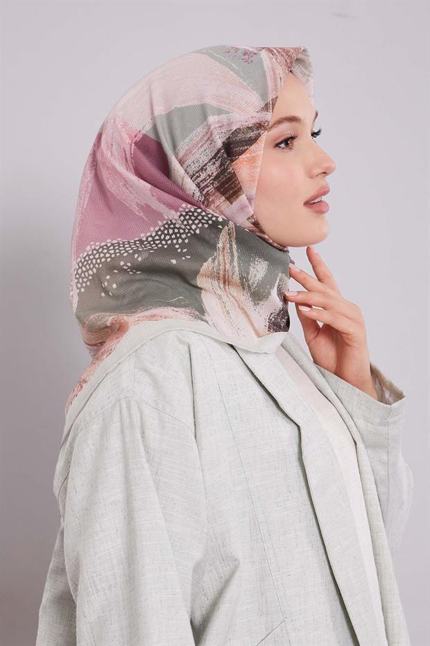 Mint Yeşili Fırça Desen Pamuk Eşarp