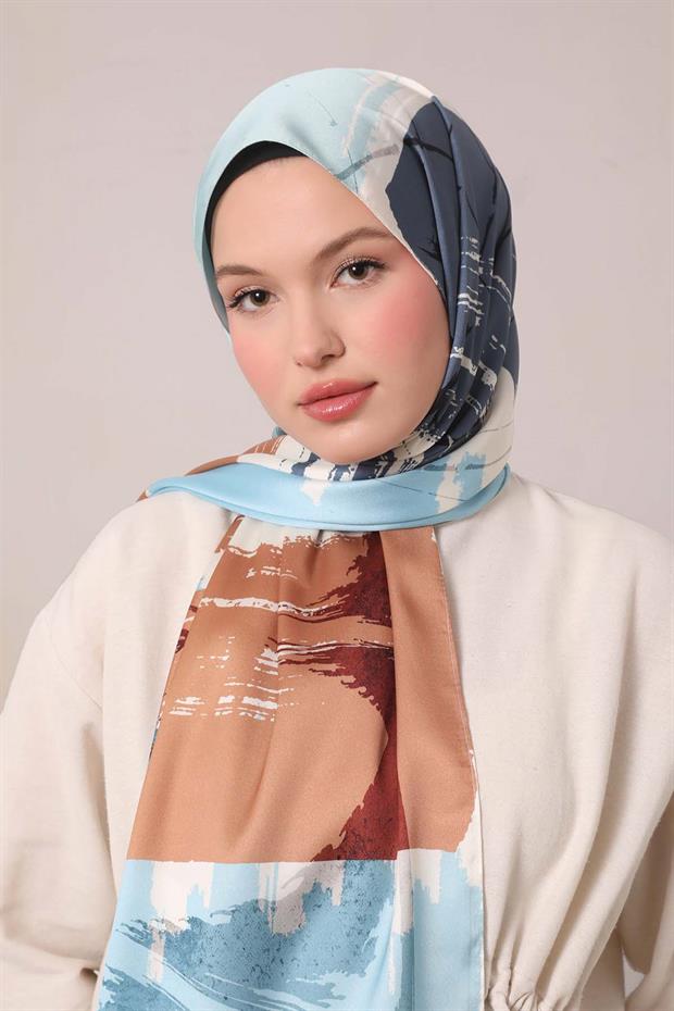 Mint Yeşili Gölgeli Desen Twill Şal