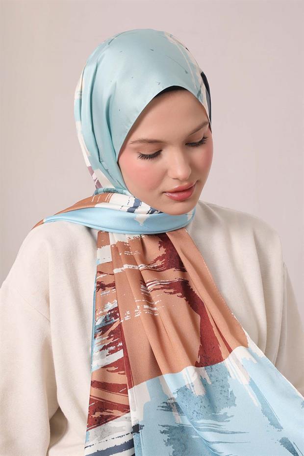 Mint Yeşili Gölgeli Desen Twill Şal