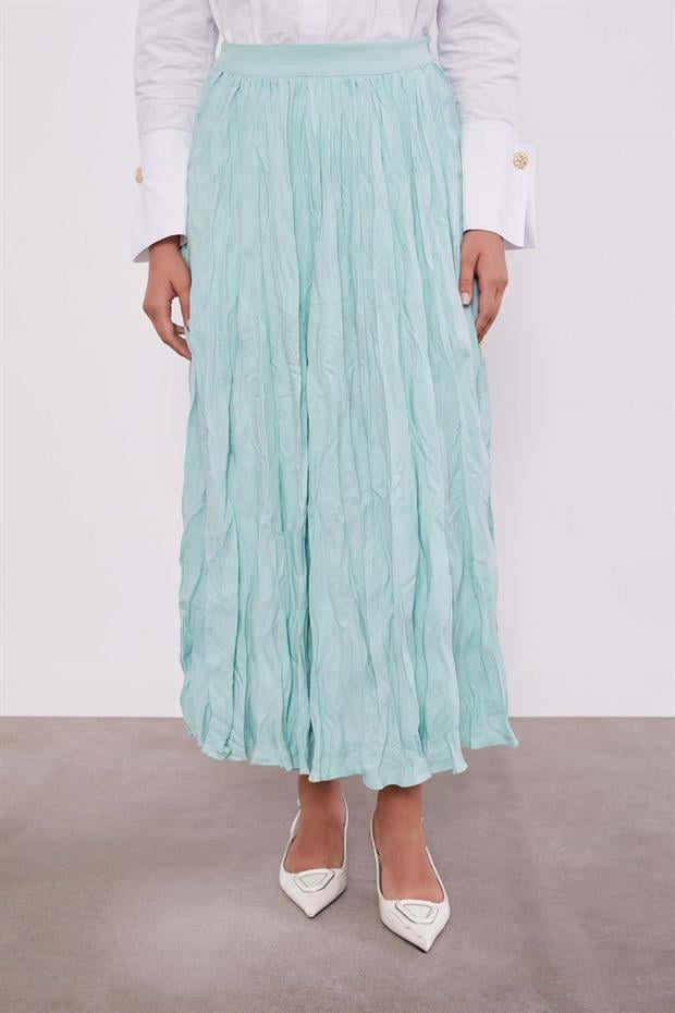 Mint Yeşili Kırışık Model Etek