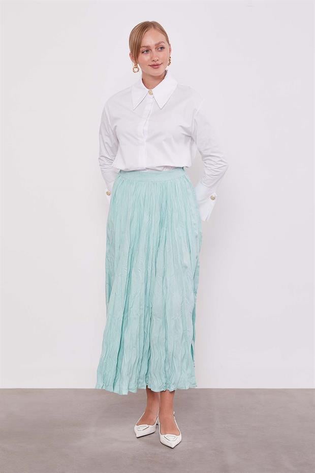 Mint Yeşili Kırışık Model Etek