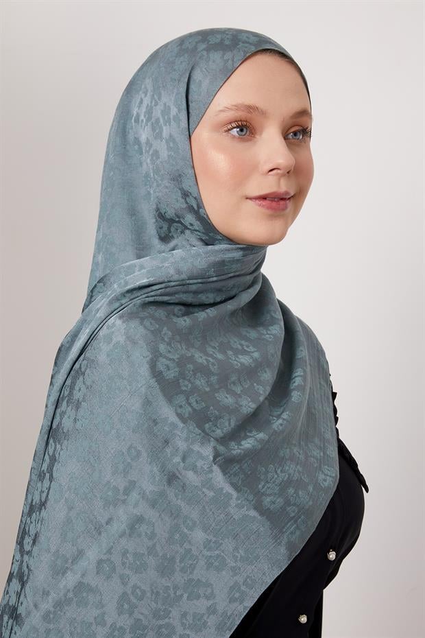 Mint Yeşili Leopar Desen İtalyan Jakar Şal