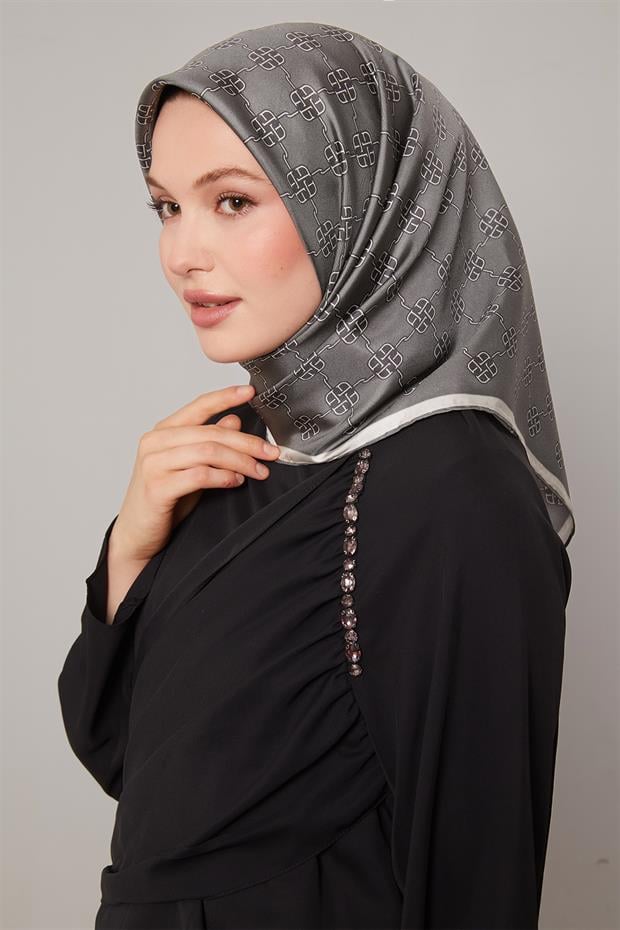 Mint Yeşili Mini Yonca Desen Twill İpek Eşarp