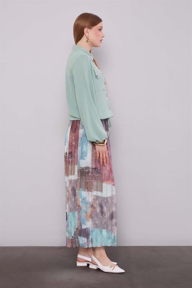 MİNT YEŞİLİ -MİNT YEŞİLİ Bel Büzgülü Etek Takım