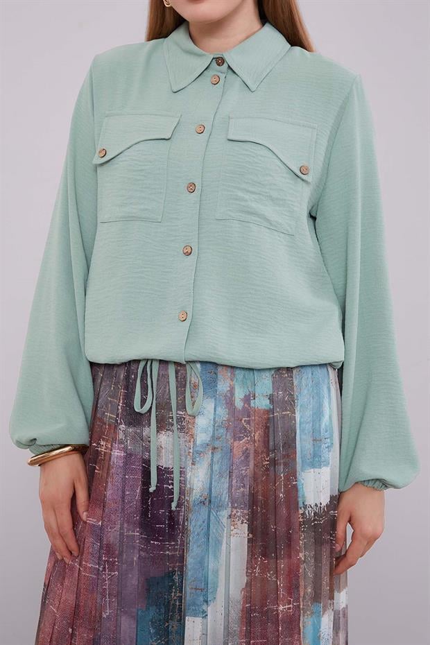 MİNT YEŞİLİ -MİNT YEŞİLİ Bel Büzgülü Etek Takım