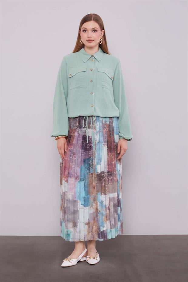 MİNT YEŞİLİ -MİNT YEŞİLİ Bel Büzgülü Etek Takım