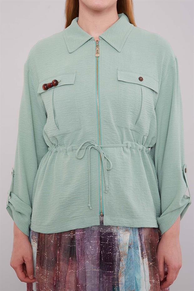 Mint Yeşili Karışık Desenli Etek Takım