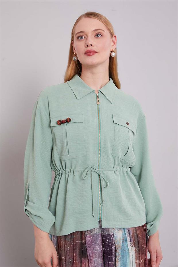 Mint Yeşili Karışık Desenli Etek Takım