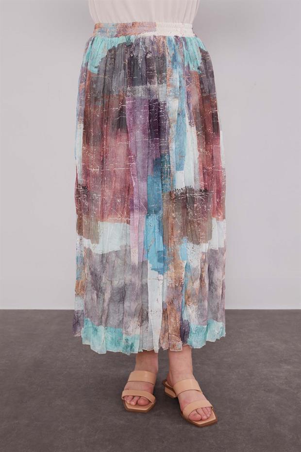 Mint Yeşili Karışık Desenli Etek Takım