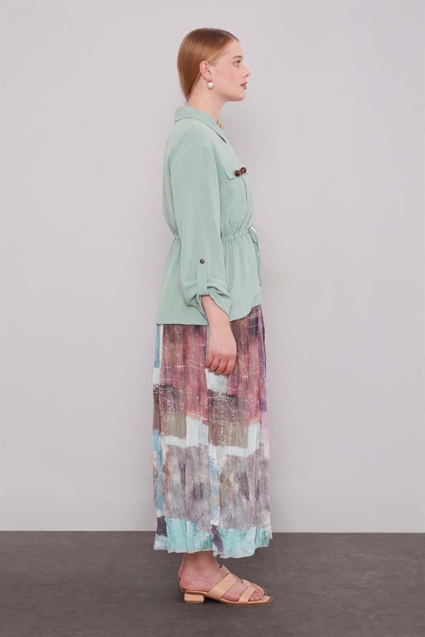 Mint Yeşili Karışık Desenli Etek Takım