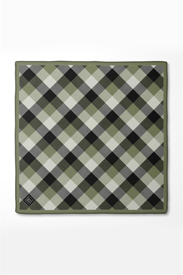 Mint Yeşili Noktalı Kareli Twill İpek Eşarp
