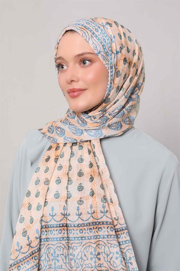 Mint Yeşili Otantik Desen Pamuk Şal