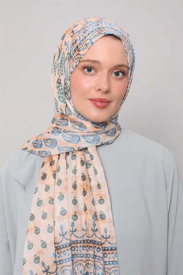 Mint Yeşili Otantik Desen Pamuk Şal