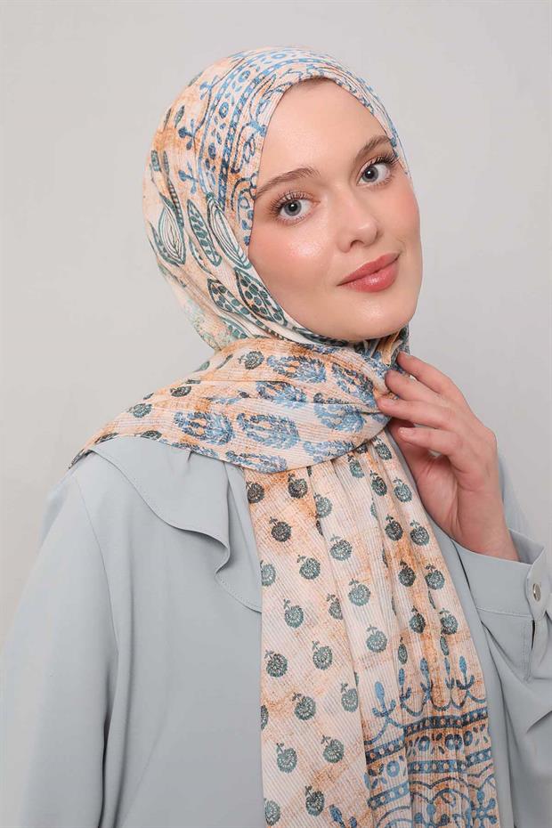 Mint Yeşili Otantik Desen Pamuk Şal