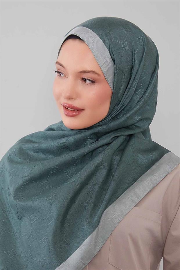 Mint Yeşili Petek İşlemeli Monogram Şal