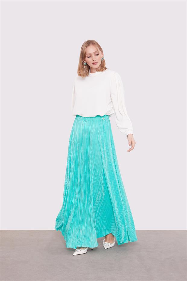 Mint Yeşili Pileli Etek