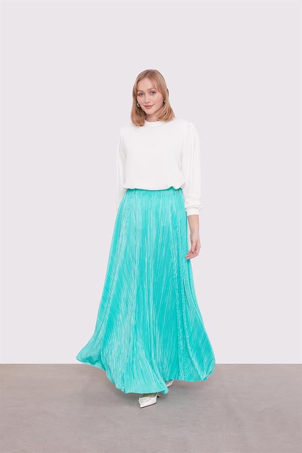 Mint Yeşili Pileli Etek