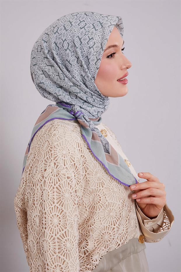 Mint Yeşili Puzzle Desen Soft Eşarp