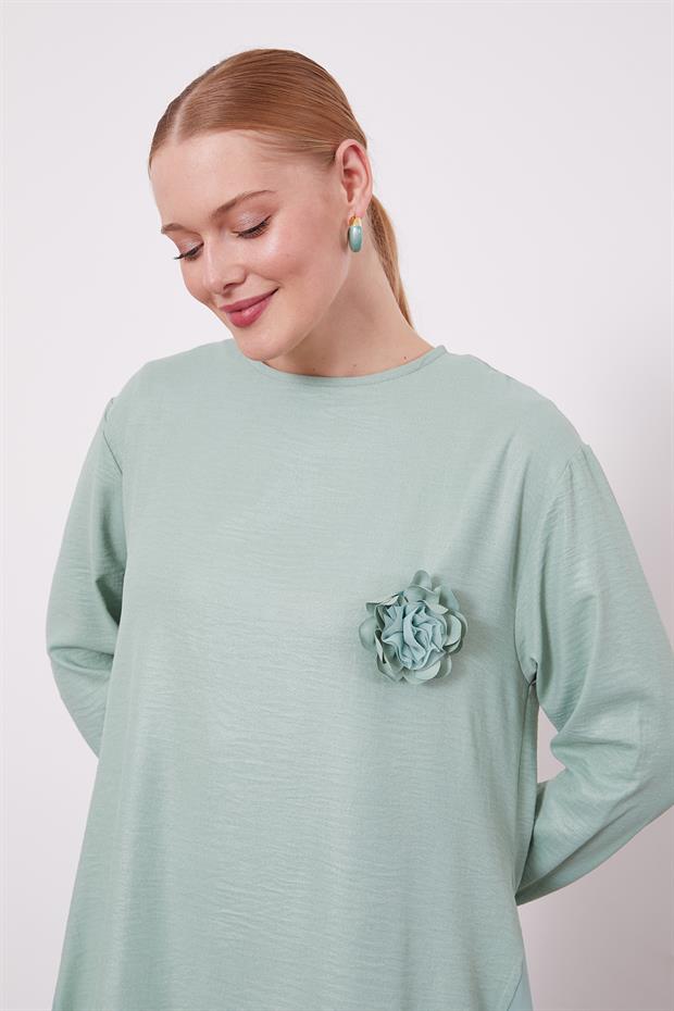 Mint Yeşili Gül Yaka Detaylı İkii Takım
