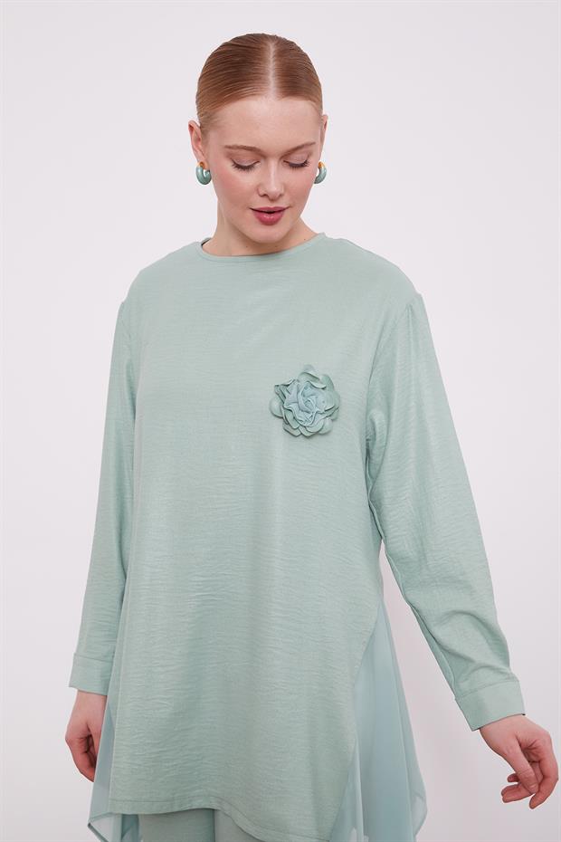 Mint Yeşili Gül Yaka Detaylı İkii Takım