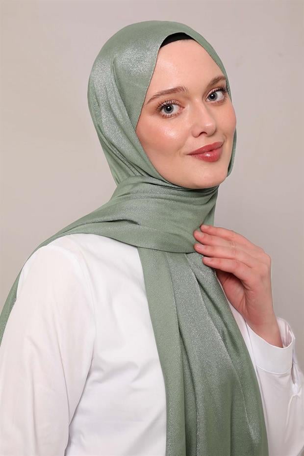 Mint Yeşili Simli Bodrum Şal