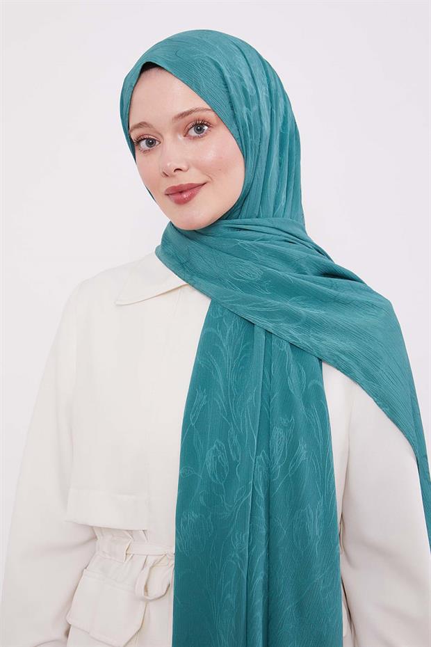 Mint Yeşili Soyut Lale Desen Jakar Capri Şal