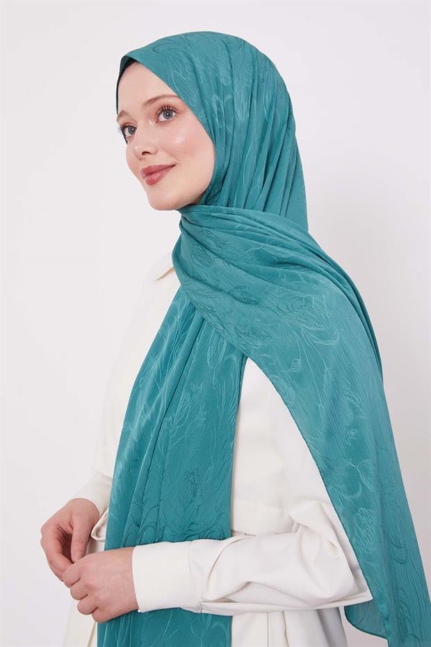 Mint Yeşili Soyut Lale Desen Jakar Capri Şal