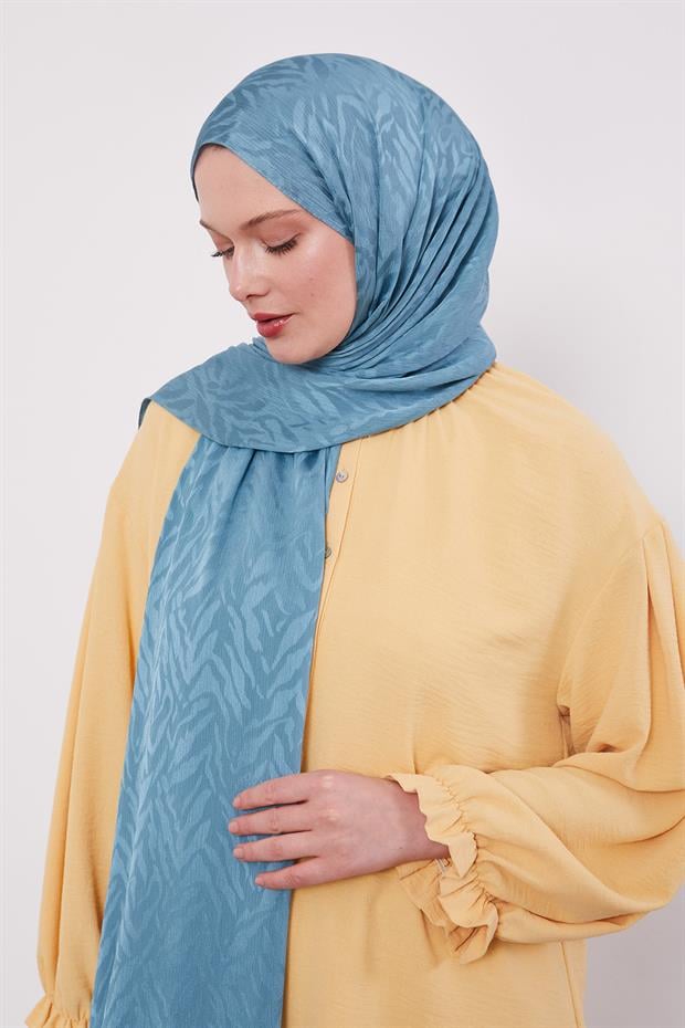 Mint Yeşili Soyut Yaprak Desen Jakar Capri Şal