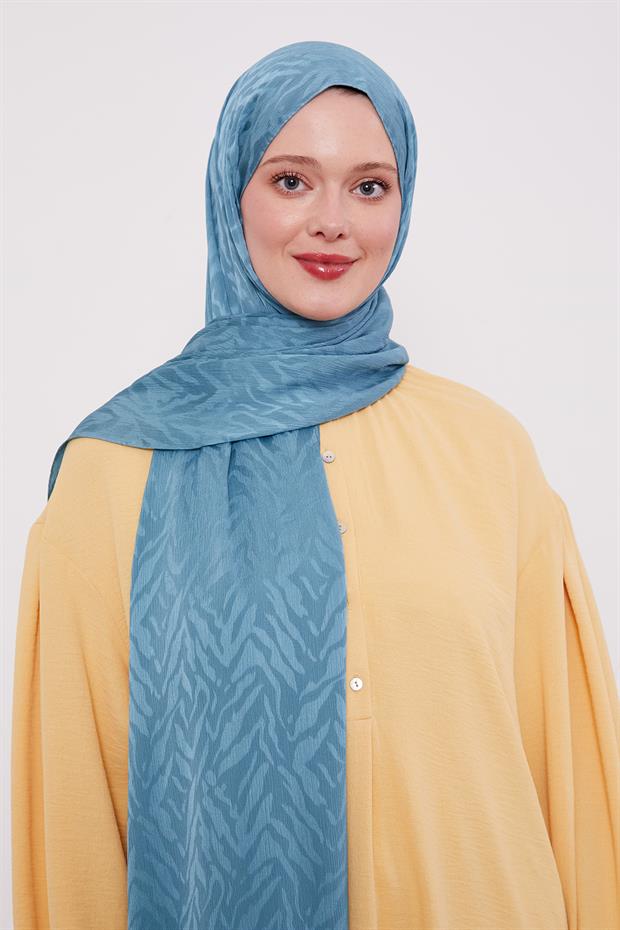 Mint Yeşili Soyut Yaprak Desen Jakar Capri Şal