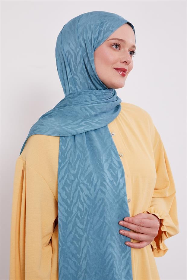 Mint Yeşili Soyut Yaprak Desen Jakar Capri Şal