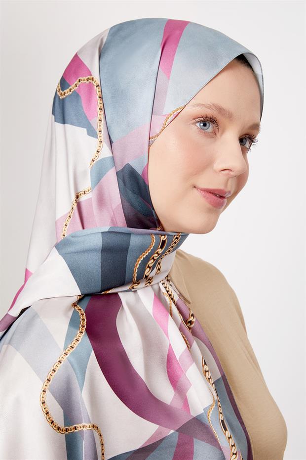 Mint Yeşili Dalga Zincir Desen Twill Şal