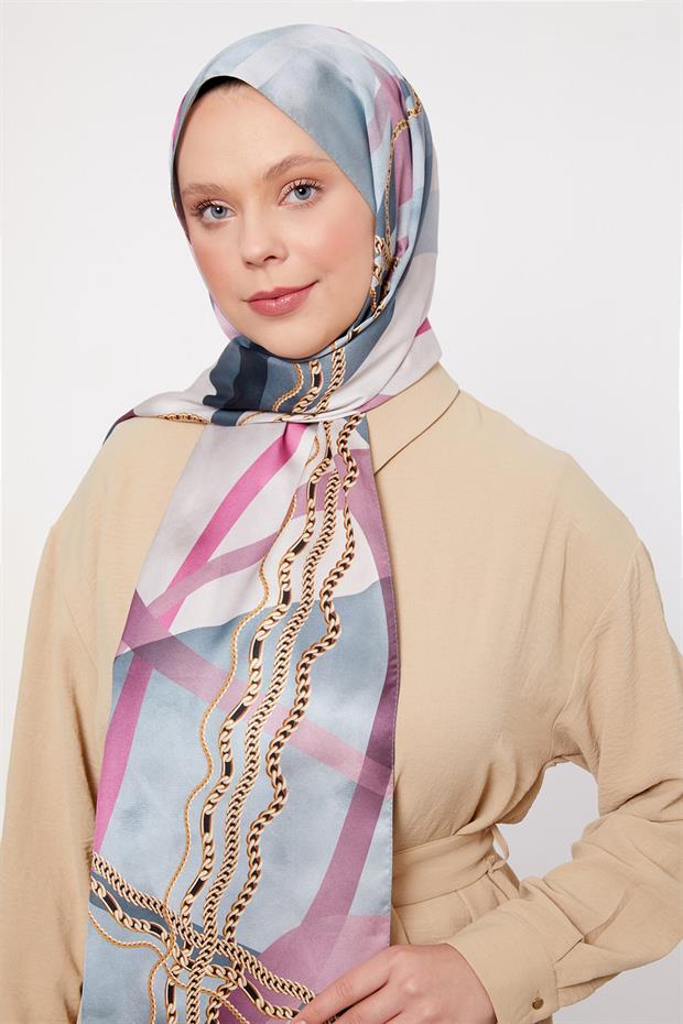 Mint Yeşili Dalga Zincir Desen Twill Şal