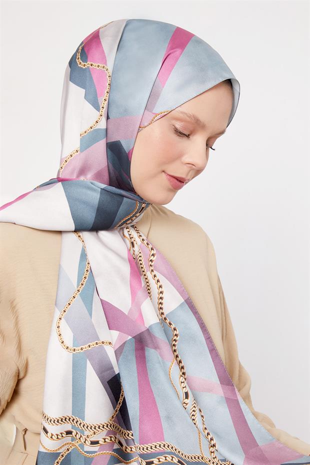 Mint Yeşili Dalga Zincir Desen Twill Şal