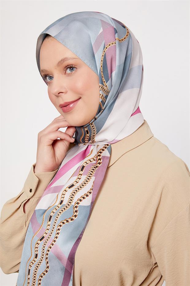 Mint Yeşili Dalga Zincir Desen Twill Şal