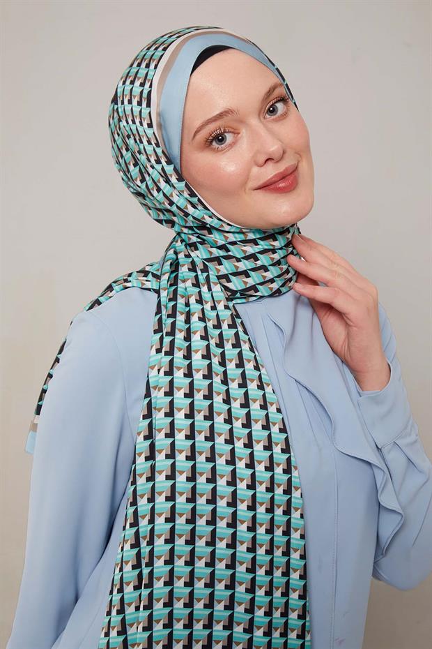 Mint Yeşili Üç Boyut Desen Club Şal