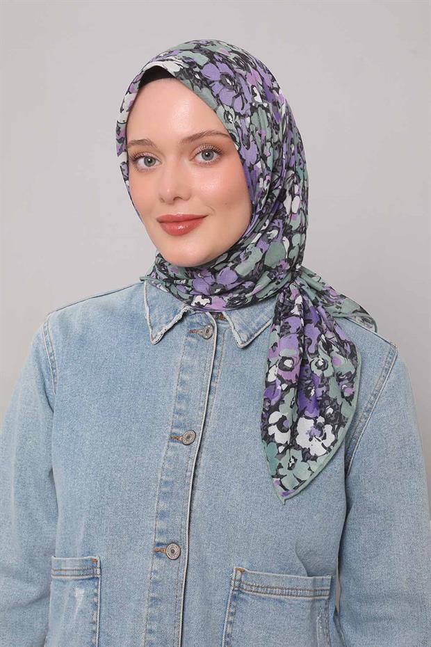 Mint Yeşili Yonca Desen Soft Eşarp