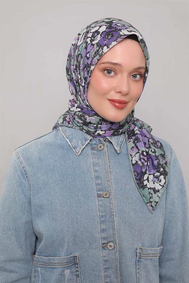 Mint Yeşili Yonca Desen Soft Eşarp