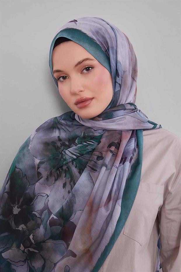 Mint Yeşili Zambak Baskılı Sport Şal