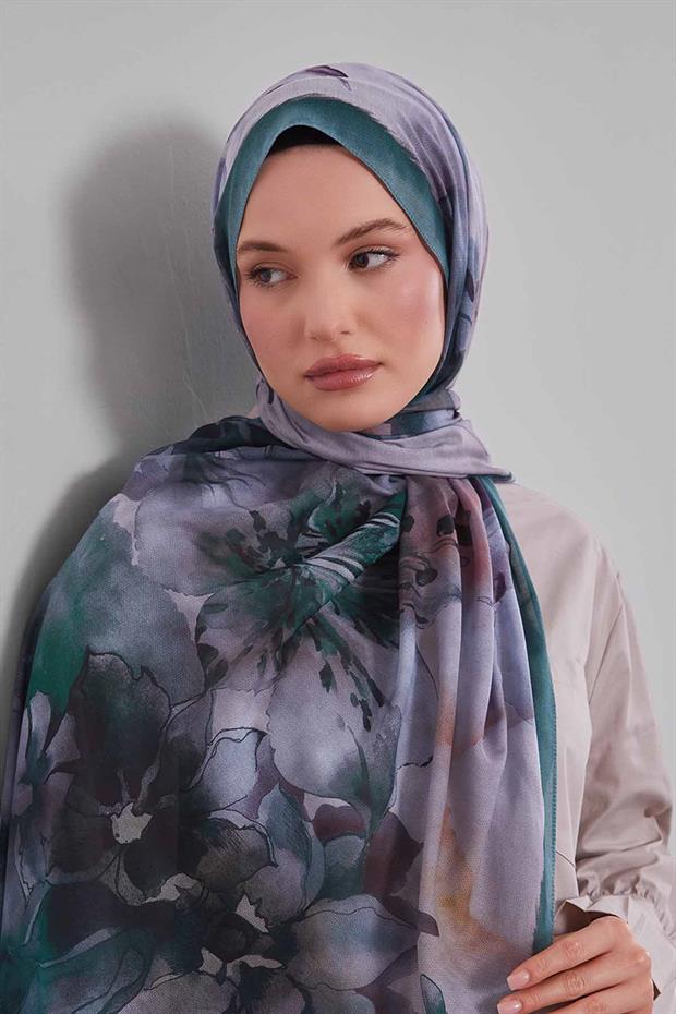 Mint Yeşili Zambak Baskılı Sport Şal