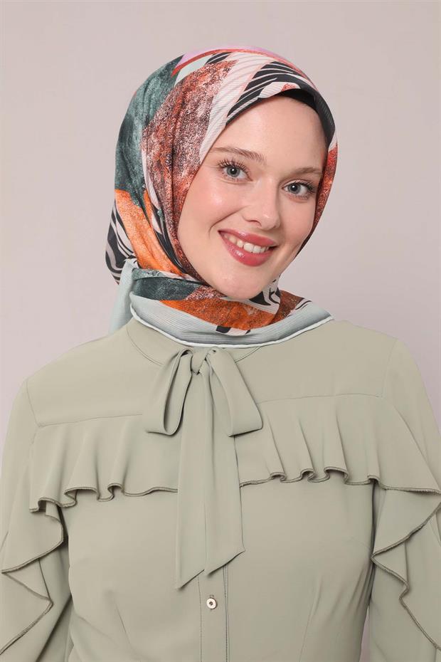 Mint Yeşili Zebra Desen Pamuk Eşarp