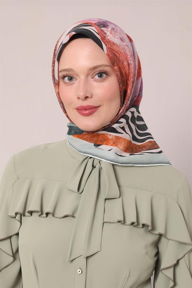Mint Yeşili Zebra Desen Pamuk Eşarp
