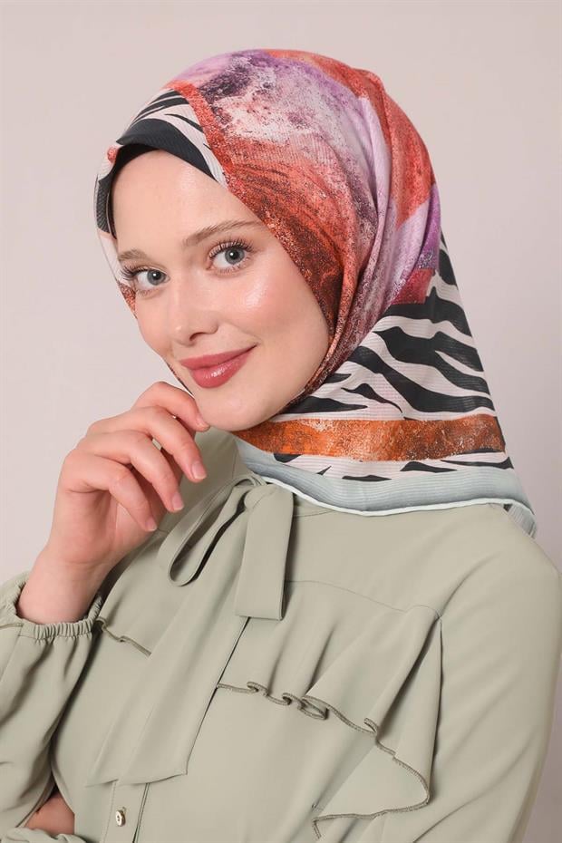 Mint Yeşili Zebra Desen Pamuk Eşarp