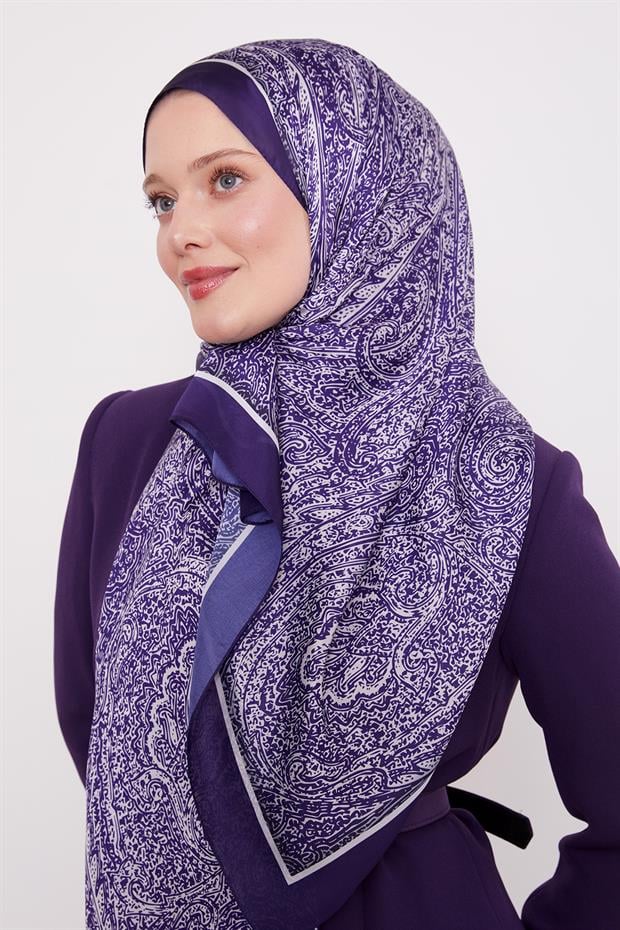 Mor Baskılı Hint İpeği Şal