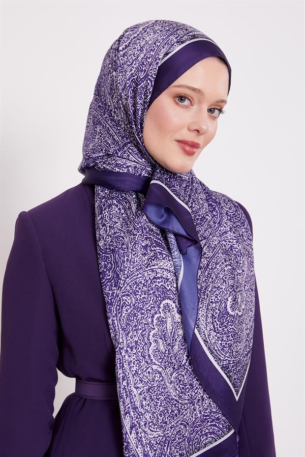 Mor Baskılı Hint İpeği Şal