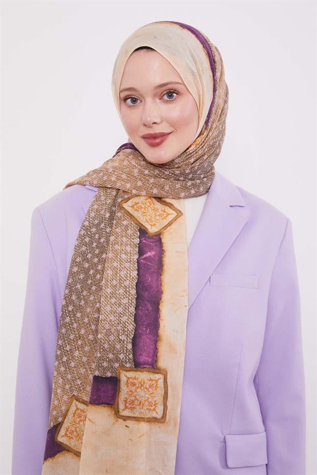 Mor Benek Desen Pamuk Şal