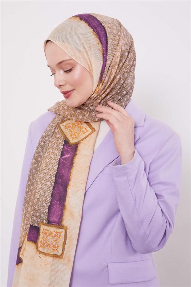 Mor Benek Desen Pamuk Şal