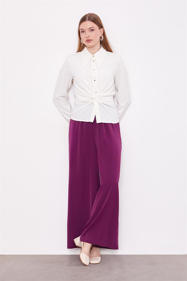 Mor Bol Paça Beli Lastik Pantolon