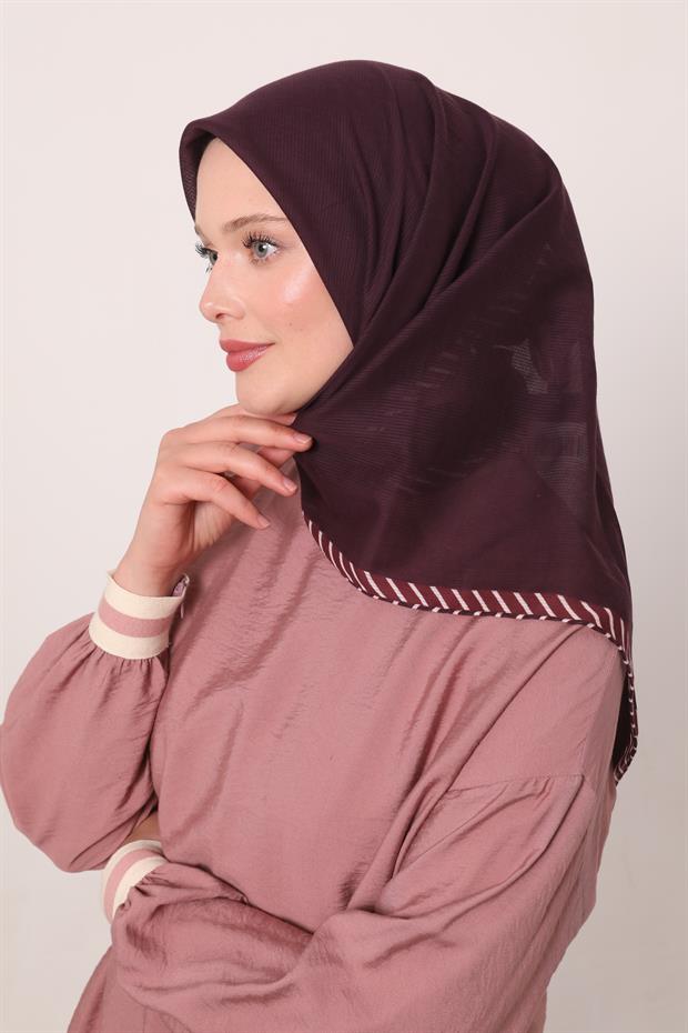 Mor Çizgili Pamuk Eşarp